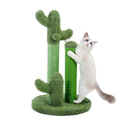 Cat Scratching Post Cactus Cat Scratcher with 3 Scratching Poles and Interactive Dangling Ball F173