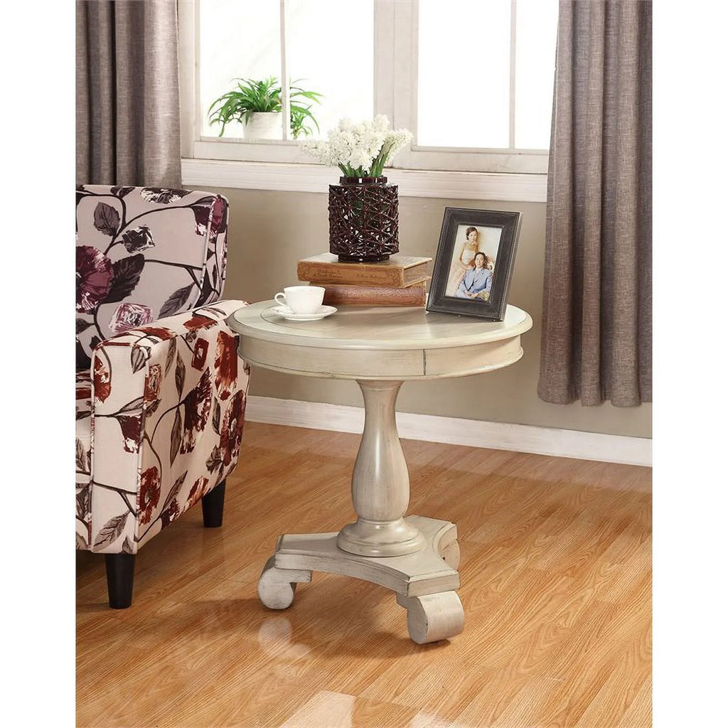 White Round Wood Pedestal End Table E7459