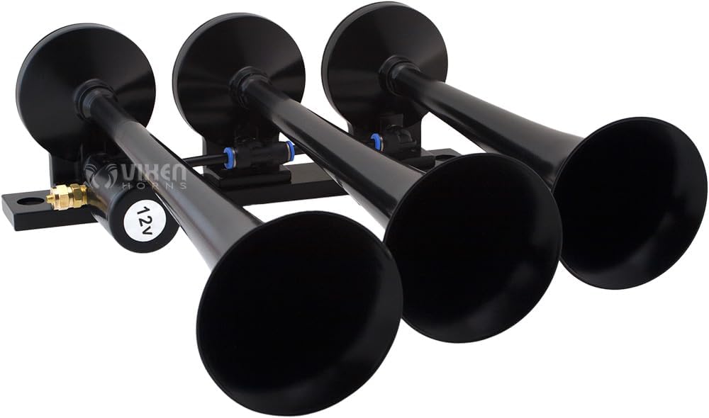 Train Horn Kit with 150psi Air Compressor, 1.5 Gallon Tank, 3 Trumpets D4302
