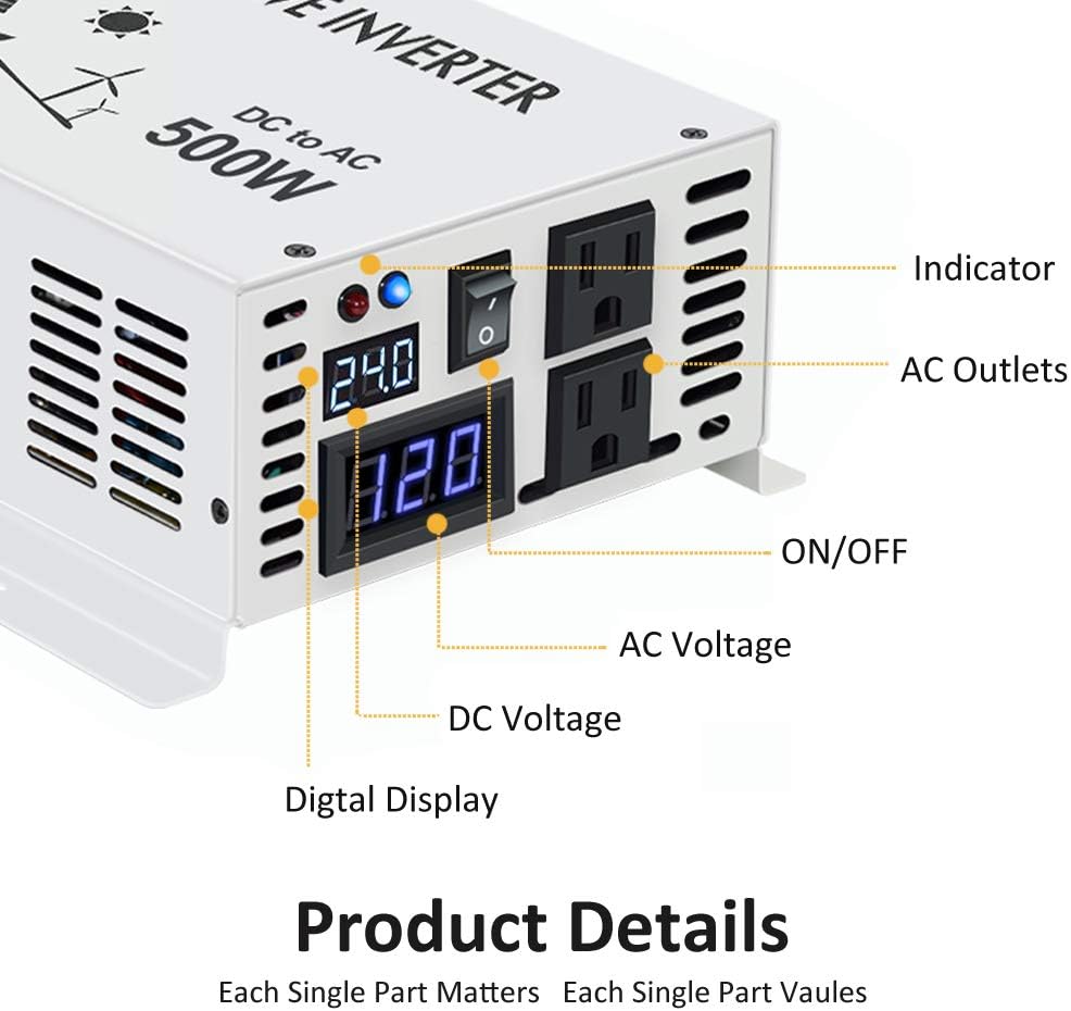 500w Pure Sine Wave Power Inverter 24v DC to 120v AC I137158