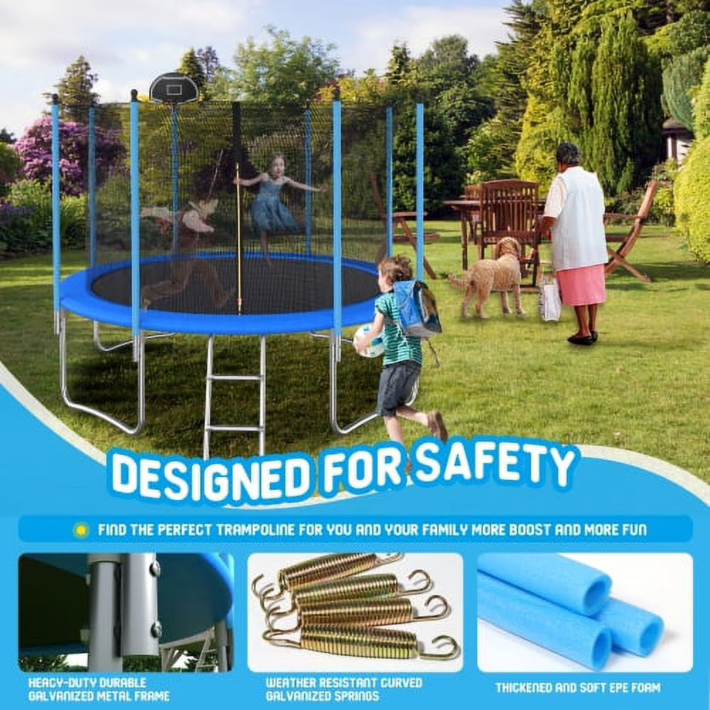 10FT Trampoline with Safety Enclosure Net, Basketball Hoop, Ball and Ladder M452752