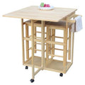 Drop Leaf Kitchen Utility Cart with 2 Stools R51216