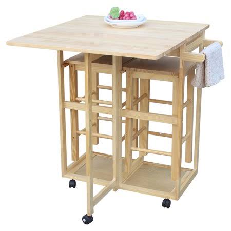 Drop Leaf Kitchen Utility Cart with 2 Stools R51216