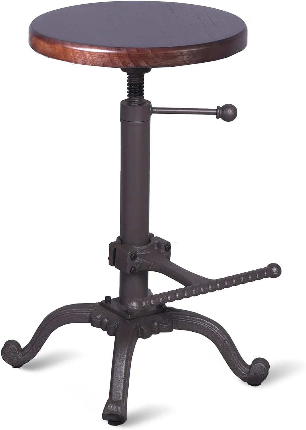 Rustic Swivel Adjustable 22-26 Bar Stool Cast Iron Wooden Brown R916