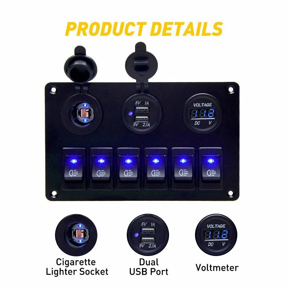 Blue LED Rocker Switch Panel Circuit Breaker Waterproof D437