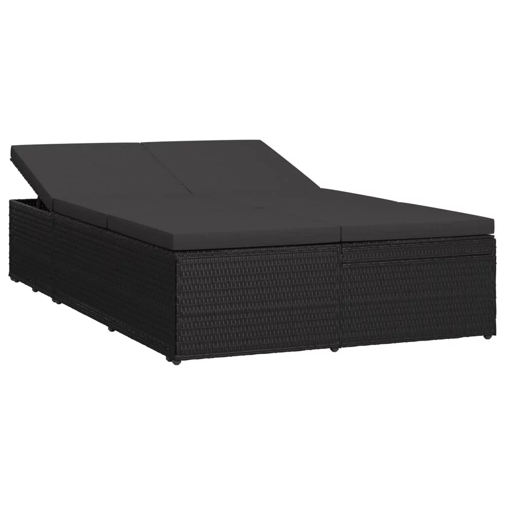 Convertible Sun Bed with Cushion Poly Rattan Black C942340