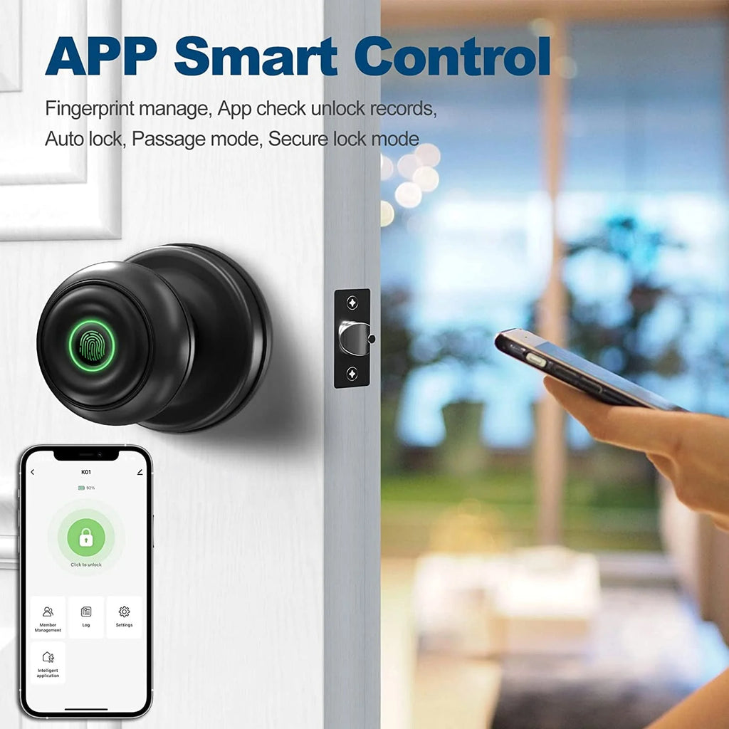 Smart Fingerprint Door Lock with App Control, Black Z51993