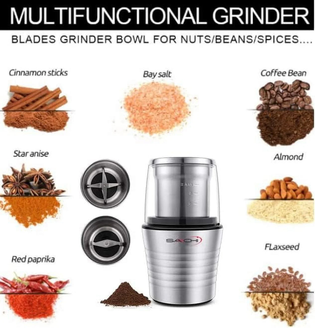Electric Coffee Grinder with 2 Stainless Steel Blades Removable Bowls Y437