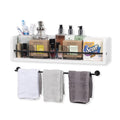 White Rustic Wood Wall Shelf with Metal Rail D837