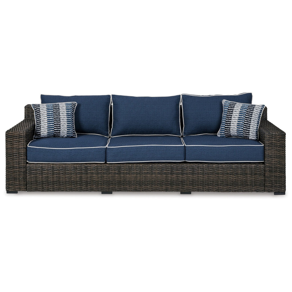 98 Inch Outdoor Sofa with Blue Polyester Upholstery E68617