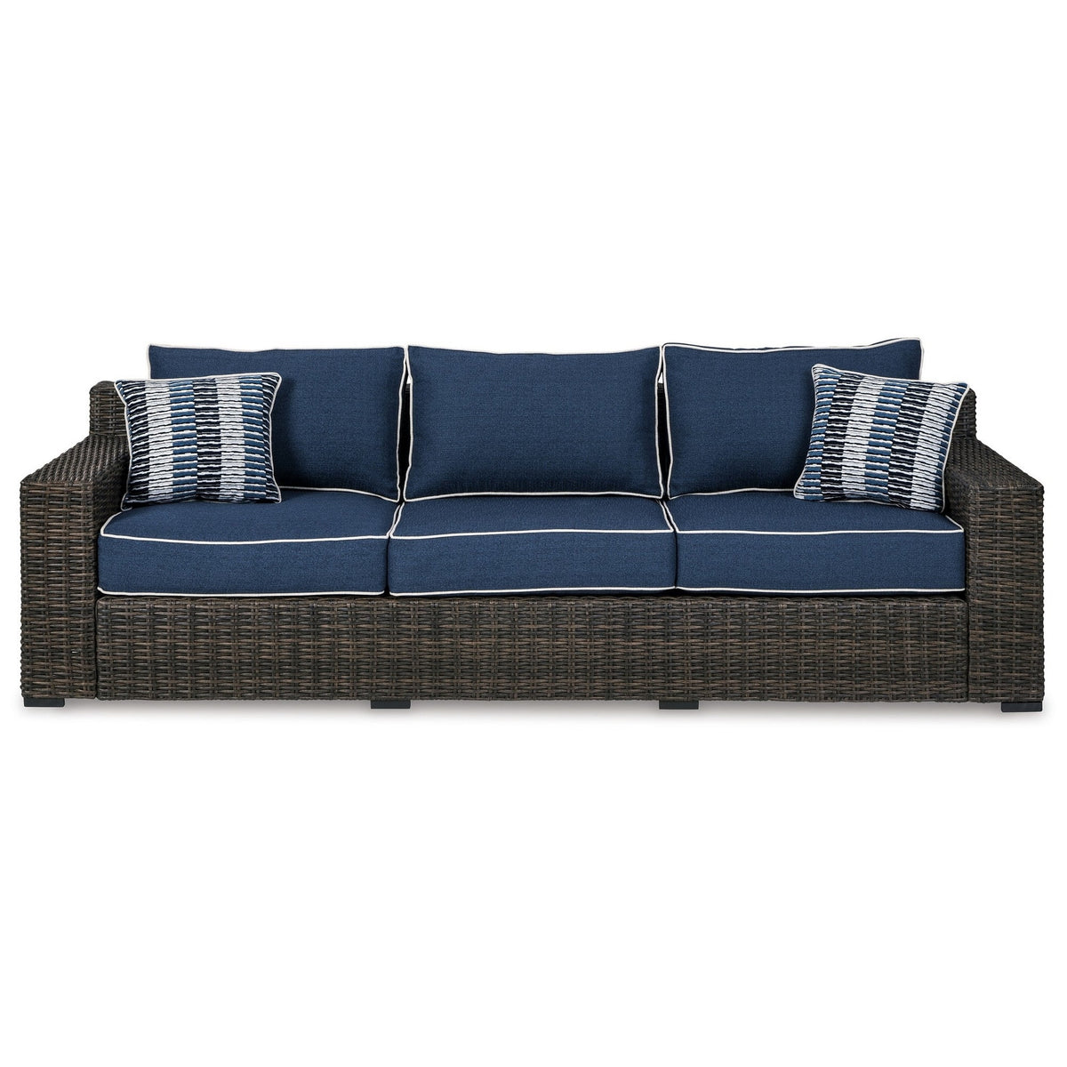98 Inch Outdoor Sofa with Blue Polyester Upholstery E68617