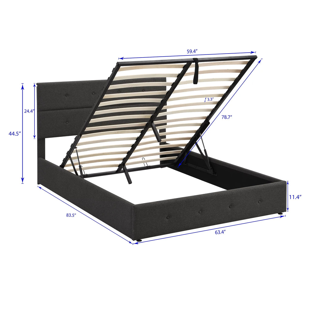 Gray Queen Size Upholstered Lift Up Bed with Headboard and Storage Z793445