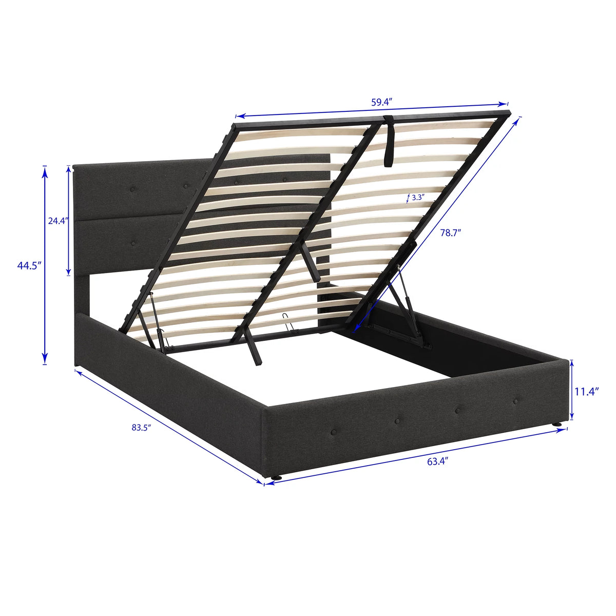 Gray Queen Size Upholstered Lift Up Bed with Headboard and Storage Z793445