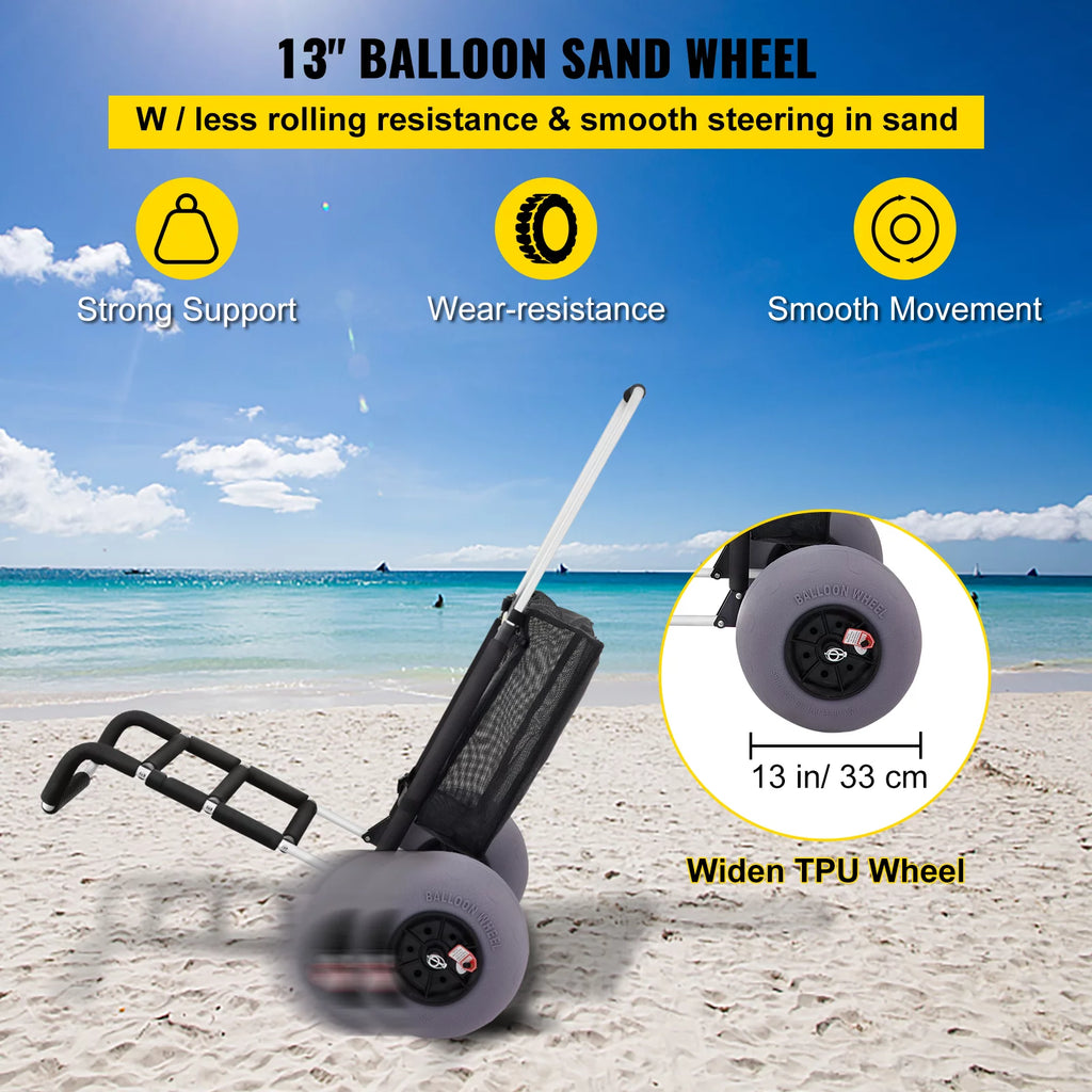 Beach Cart 165LBS Capacity Adjustable Handle 13" Balloon Wheels X84571
