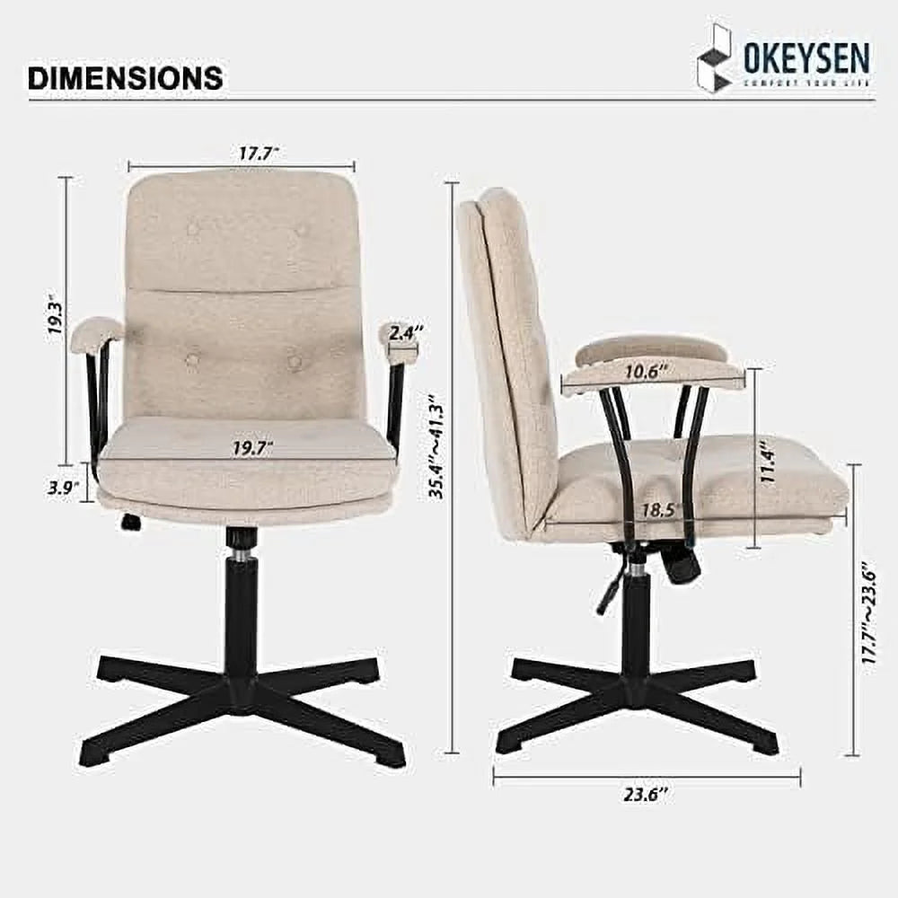 Linen Comfy Swivel Chair with Removable Padded Armrests E794