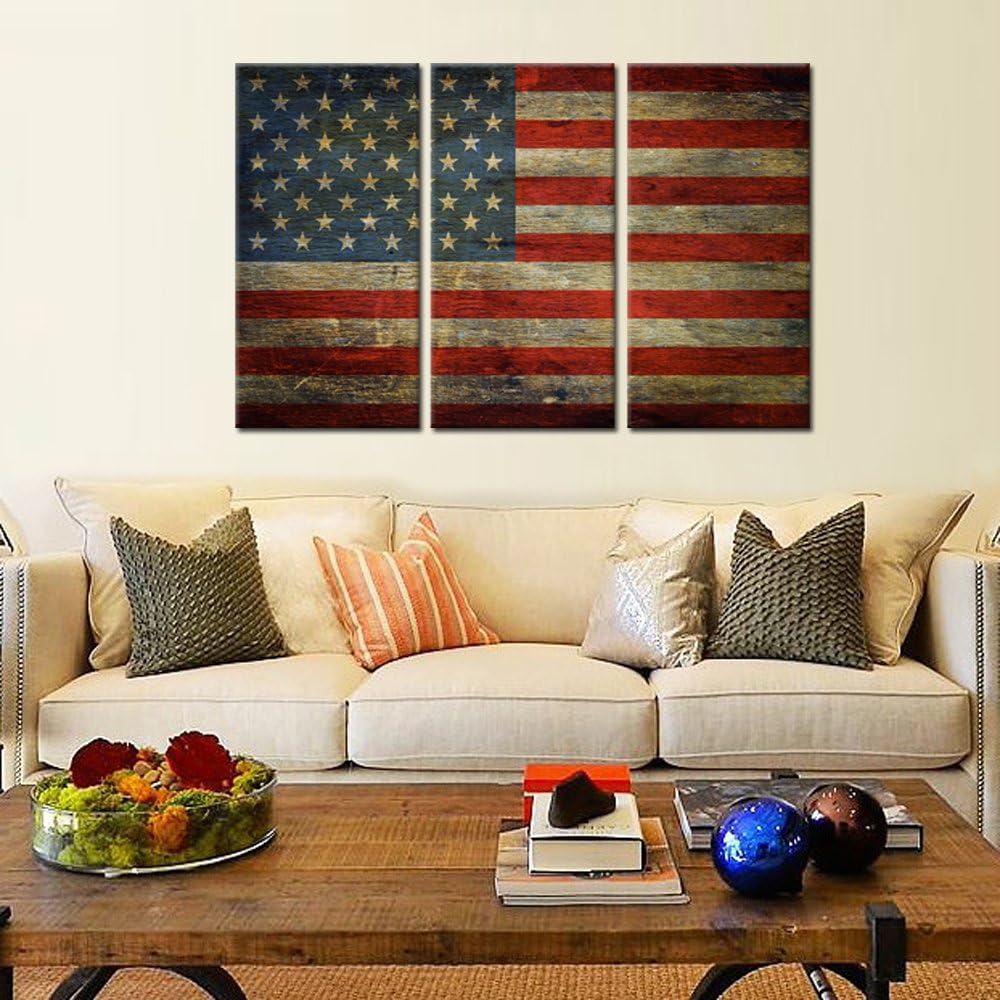 3 Panel Framed Canvas Wall Art USA Flag Print P163214