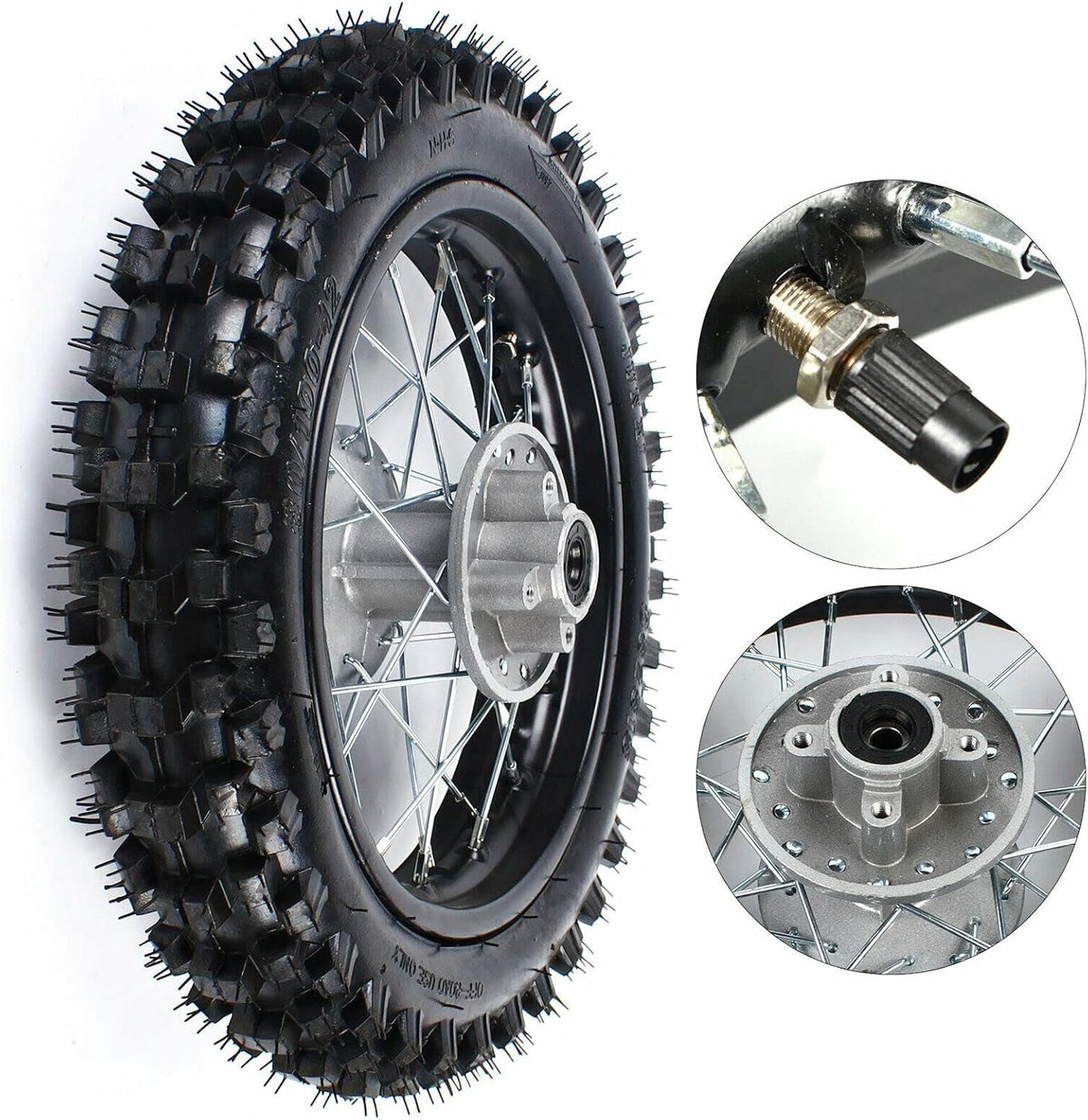 12" Rear Tire Wheel Rim Tube with Sprocket & Brake Disc Rotor 80/100-12 V222225