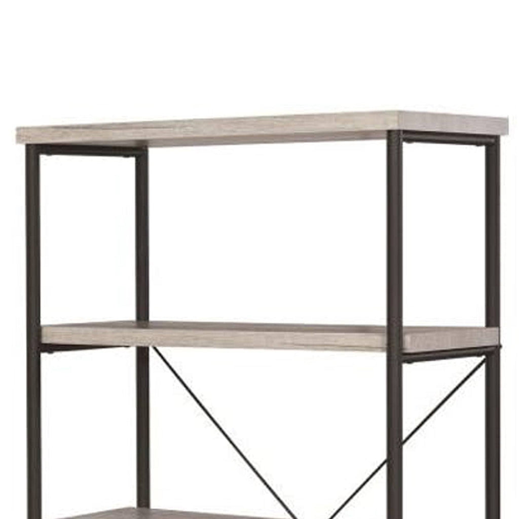 Gray Wood and Metal Open Bookcase U6053