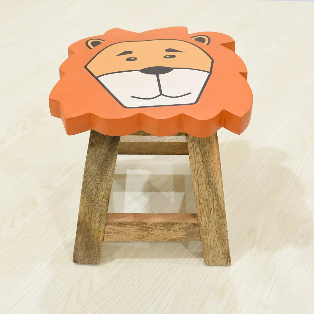 Handmade Mango Wood Orange Lion Shaped Stool K9661