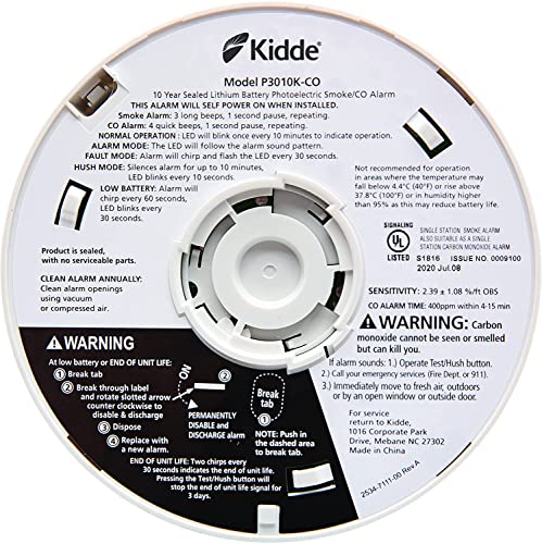 White Smoke Detector and Carbon Monoxide Detector Combo with 10-Year Battery K9468