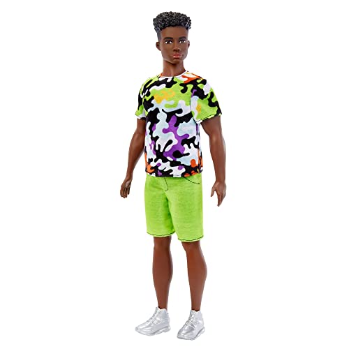 Black Curly Hair Ken Doll with Camo Print Shirt B721