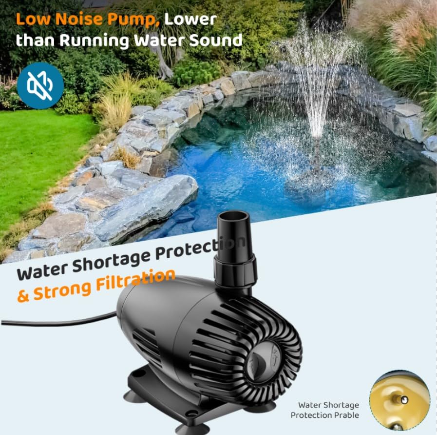 40W 660GPH Floating Pond Fountain with LED Lights and 3 Modes Spray M634
