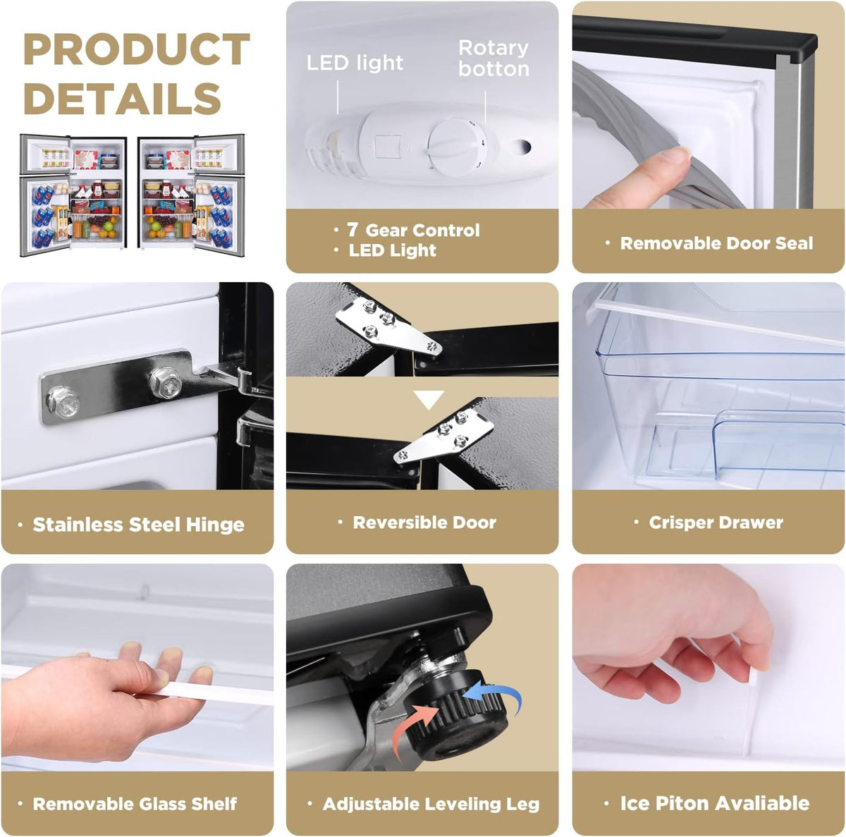 3.2 Cu.Ft Compact Refrigerator with 2 Doors, Mini Fridge with Freezer, Black F4576