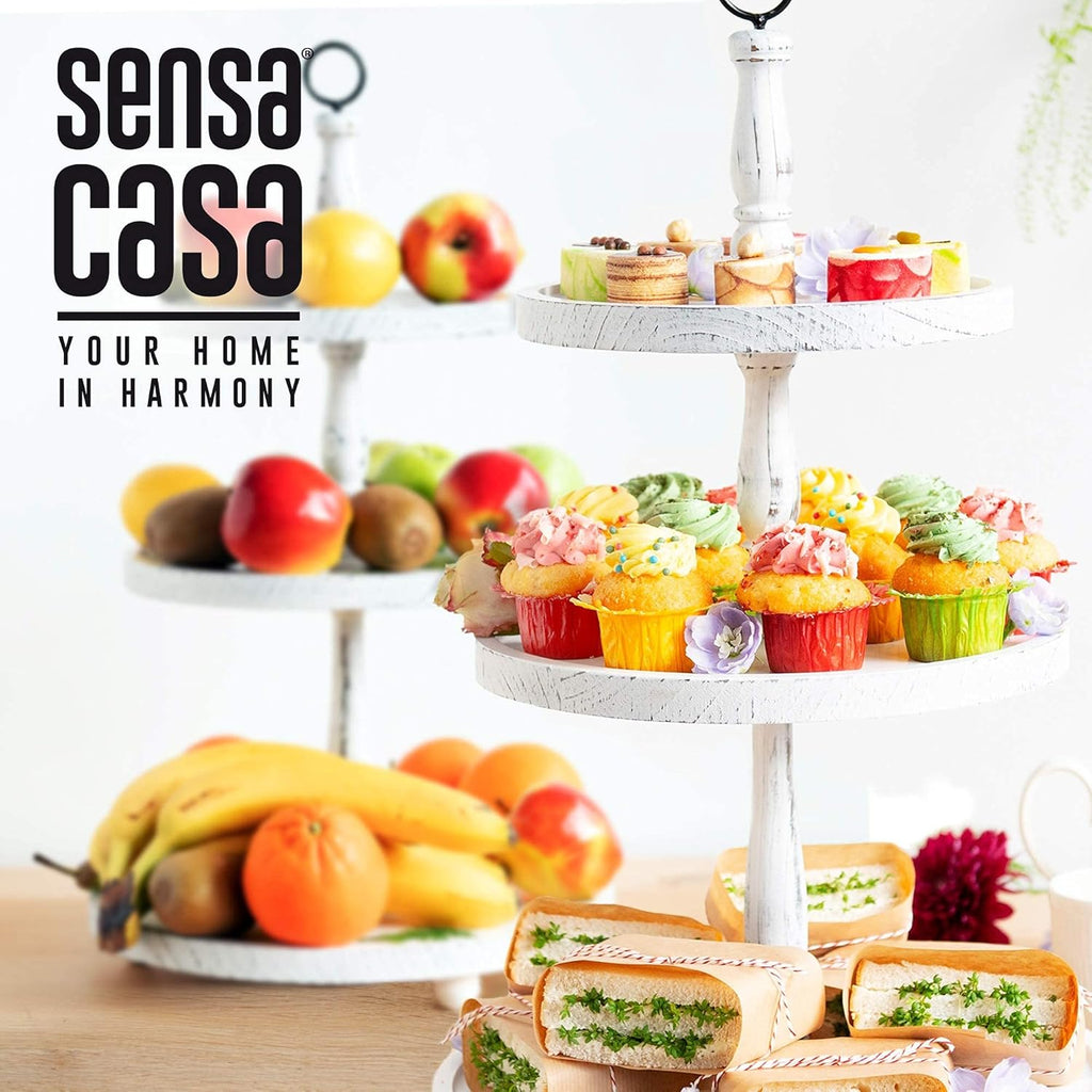 White Rustic 3 Tier Wood Tray W34645