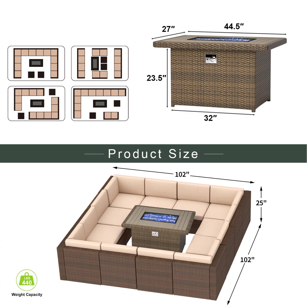 8 Pcs Patio Furniture Set with Fire Pit Table K863507