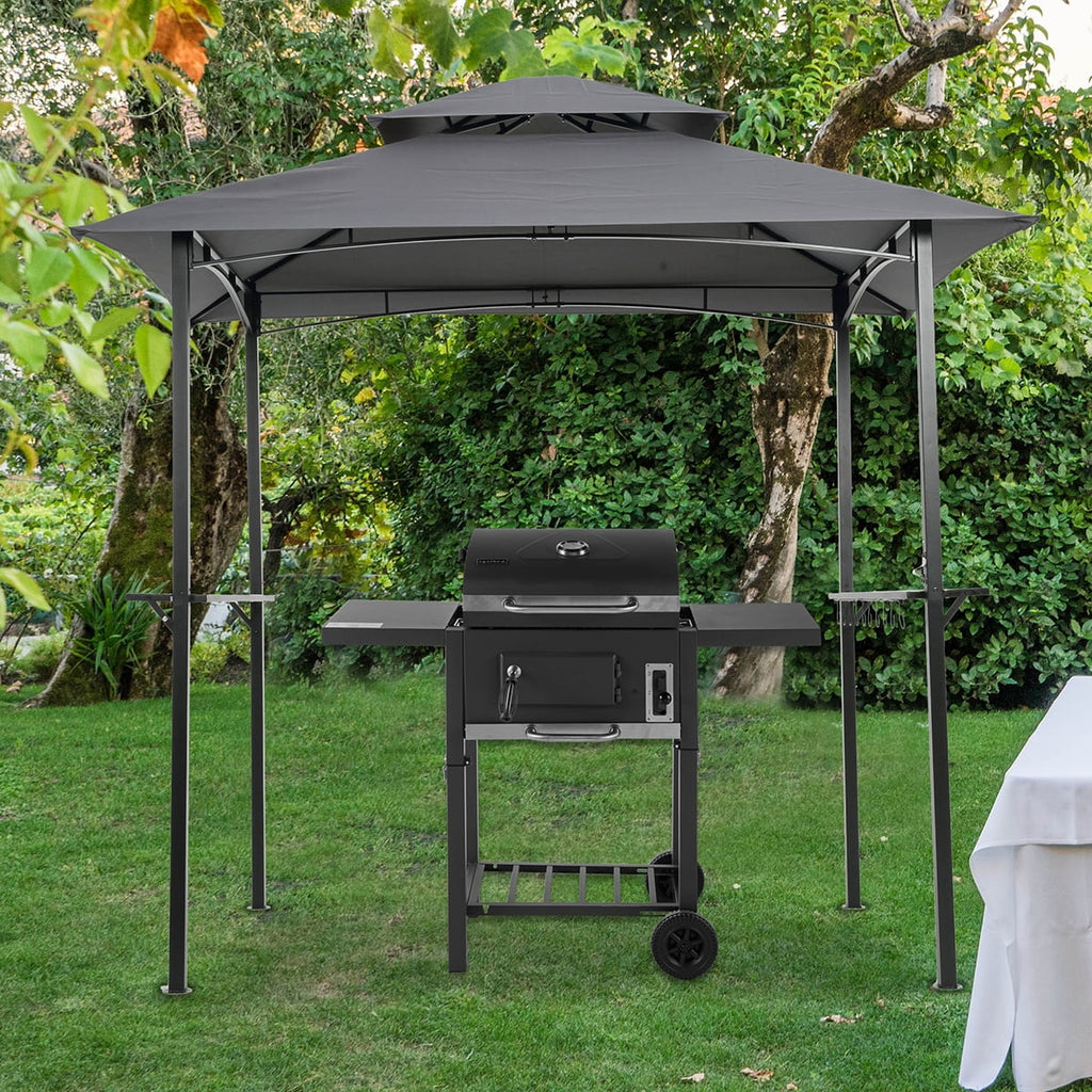 Double Tier Steel Frame BBQ Grill Gazebo Canopy with Bar Counters I983
