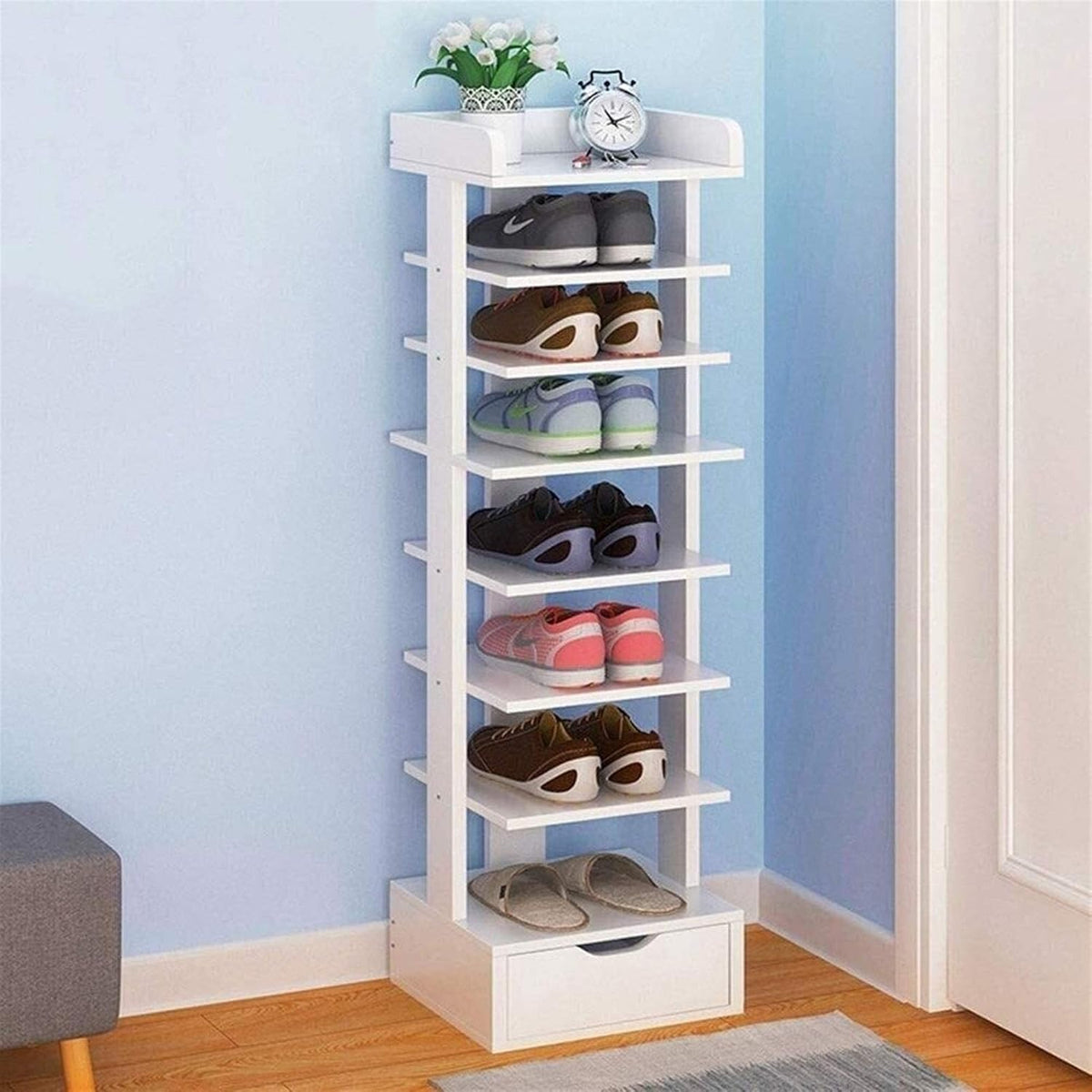 Tall Narrow Shoe Cabinet with Adjustable Shelf and Drawer A895787