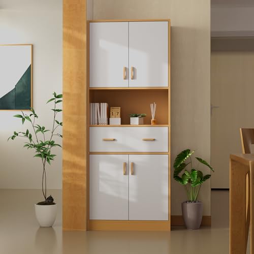 70" Tall Wooden Kitchen Pantry Cabinet with Doors and Drawer L293