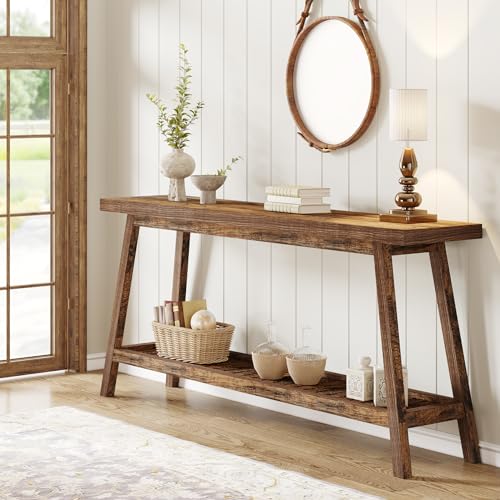 Rustic Brown 2-Tier Narrow Wood Console Table O629