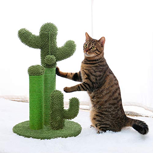 Cat Scratching Post Cactus Cat Scratcher with 3 Scratching Poles and Interactive Dangling Ball F173