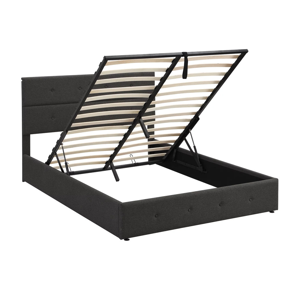 Gray Queen Size Upholstered Lift Up Bed with Headboard and Storage Z793445