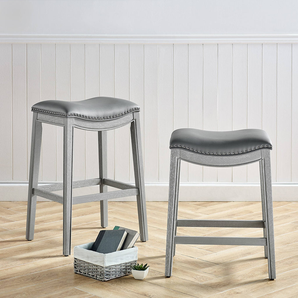 Matt Gray Polyurethane Leather Bar Stool U4487