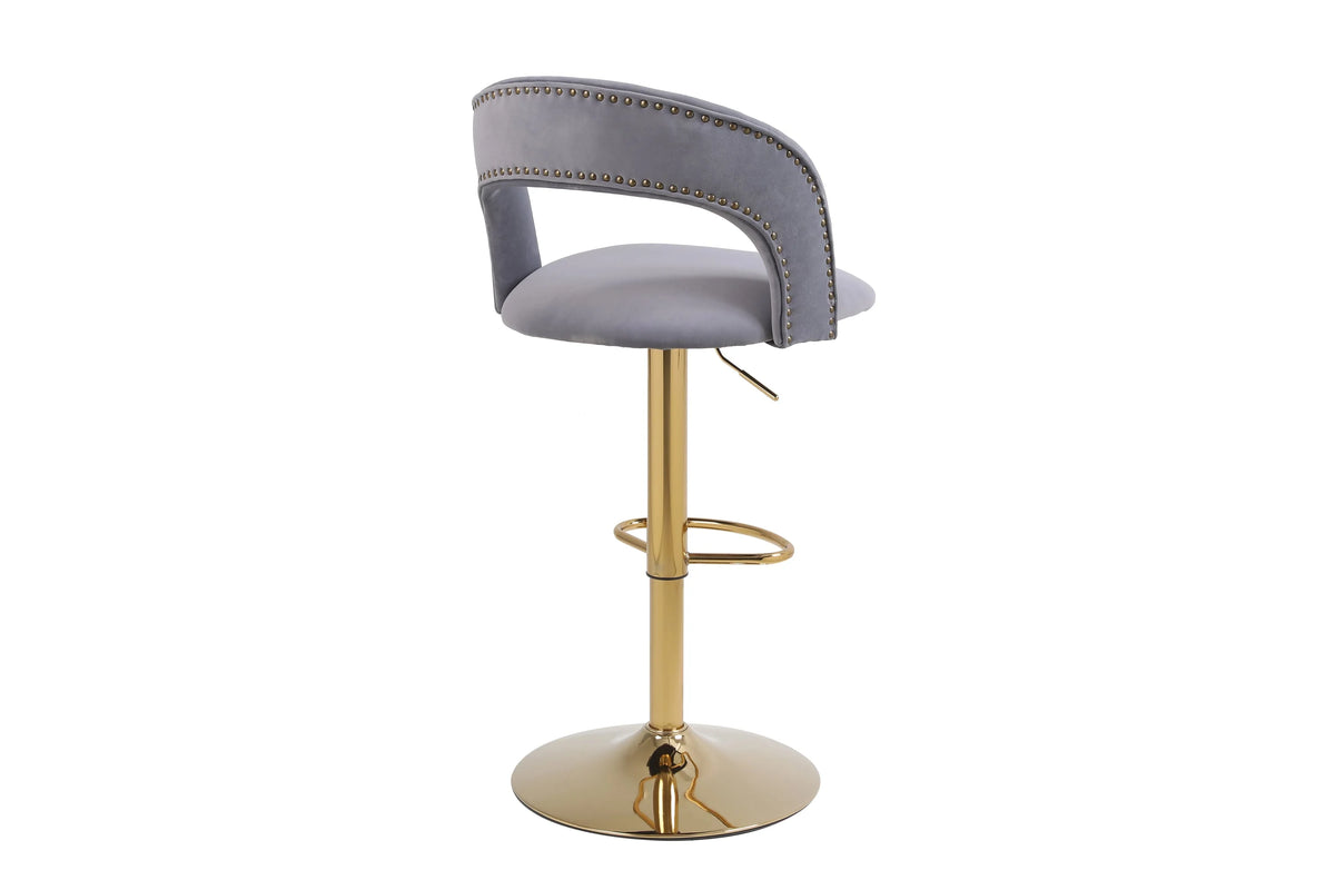 Gray Velvet Swivel Bar Stool Set of 2 Q140