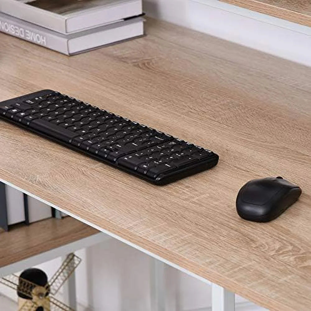55 Inch Grey Wood Grain Computer Desk with Shelves E3948