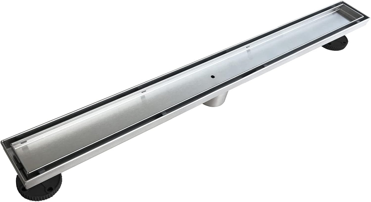 28-Inch Brushed 304 Stainless Steel Rectangle Shower Drain with Tile Insert Grate L1643