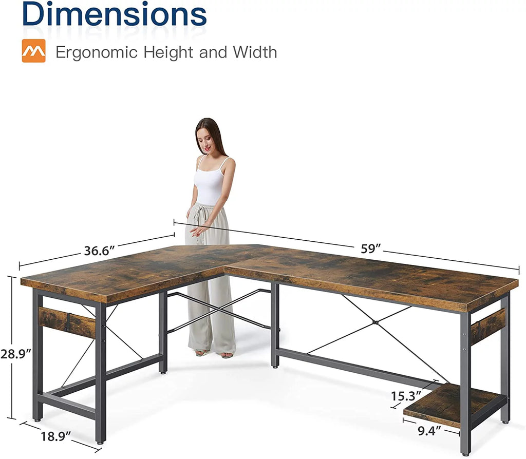59" L Shaped Black Gaming Desk K8587