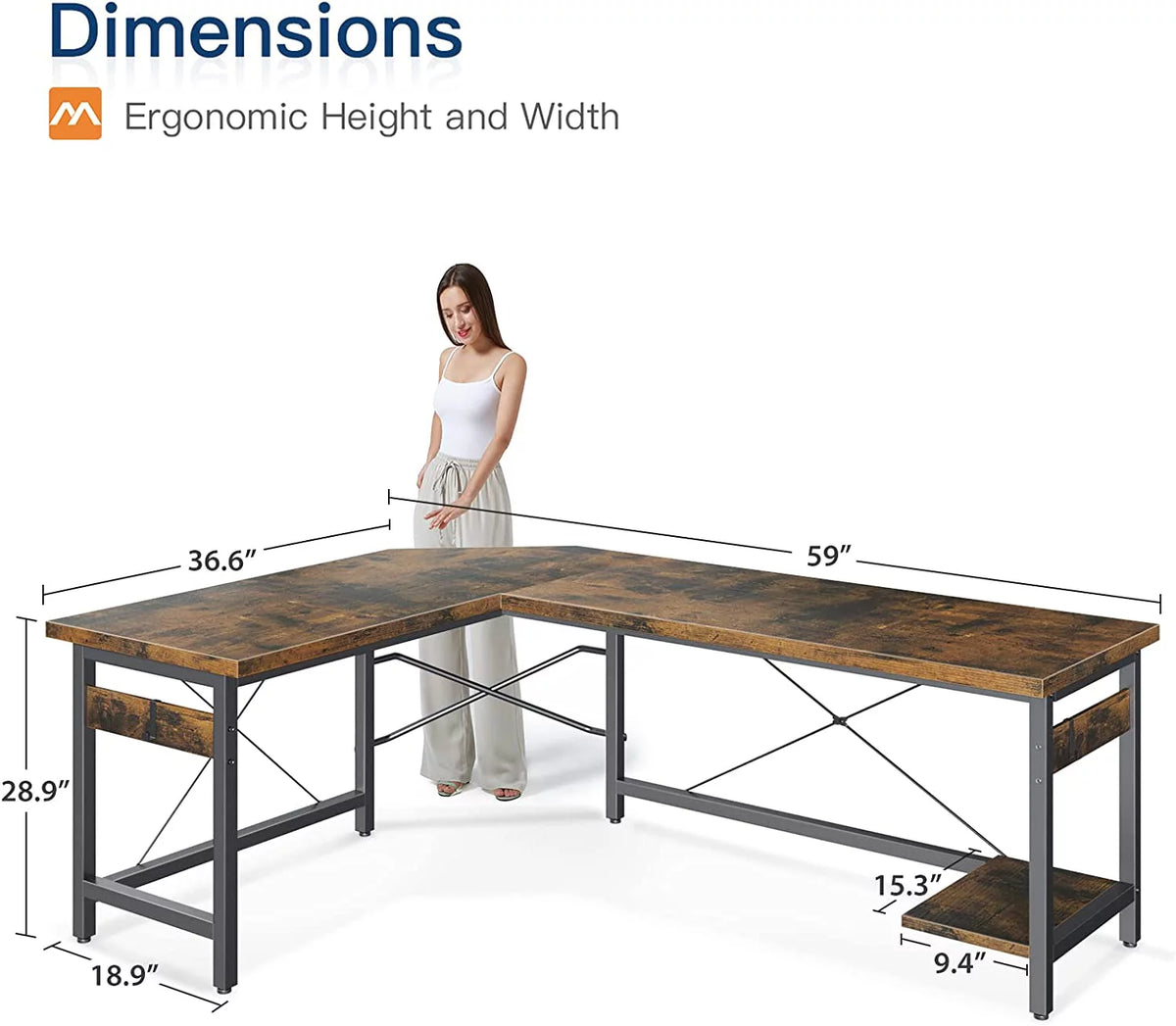 59" L Shaped Black Gaming Desk K8587
