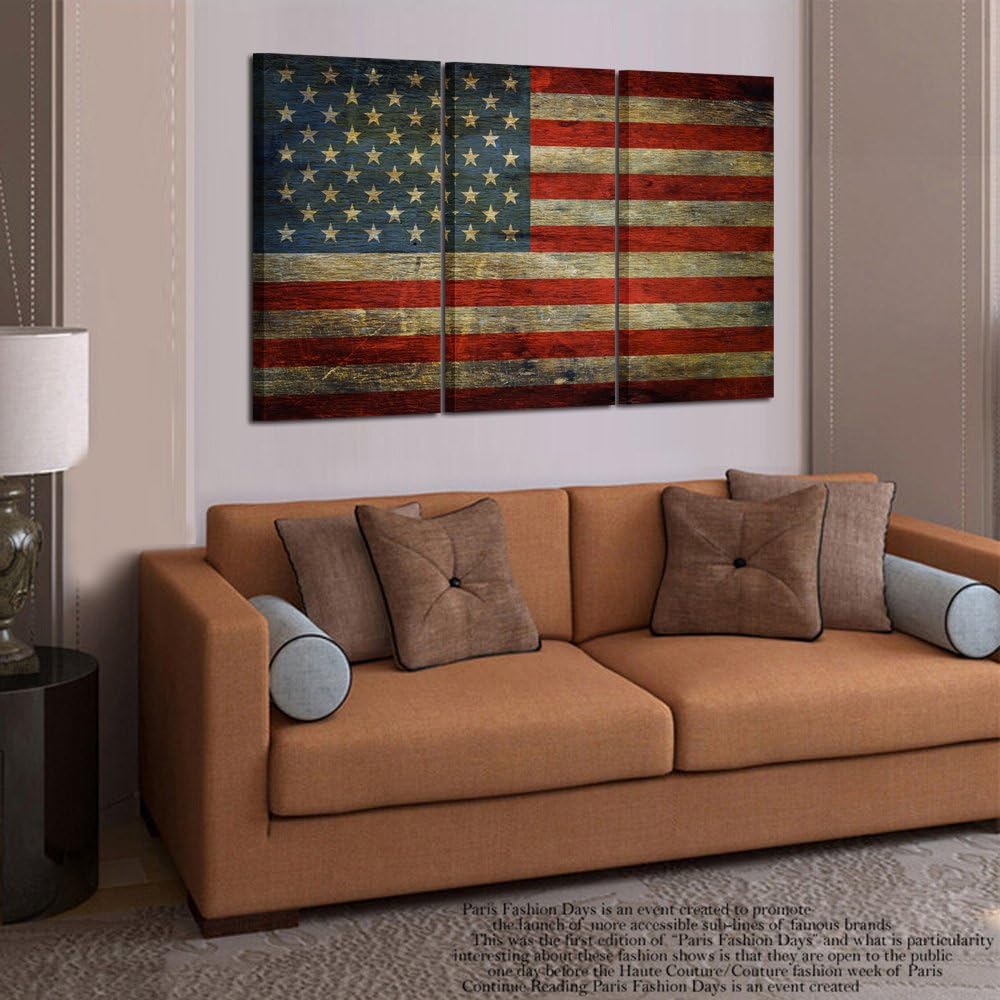 3 Panel Framed Canvas Wall Art USA Flag Print P163214