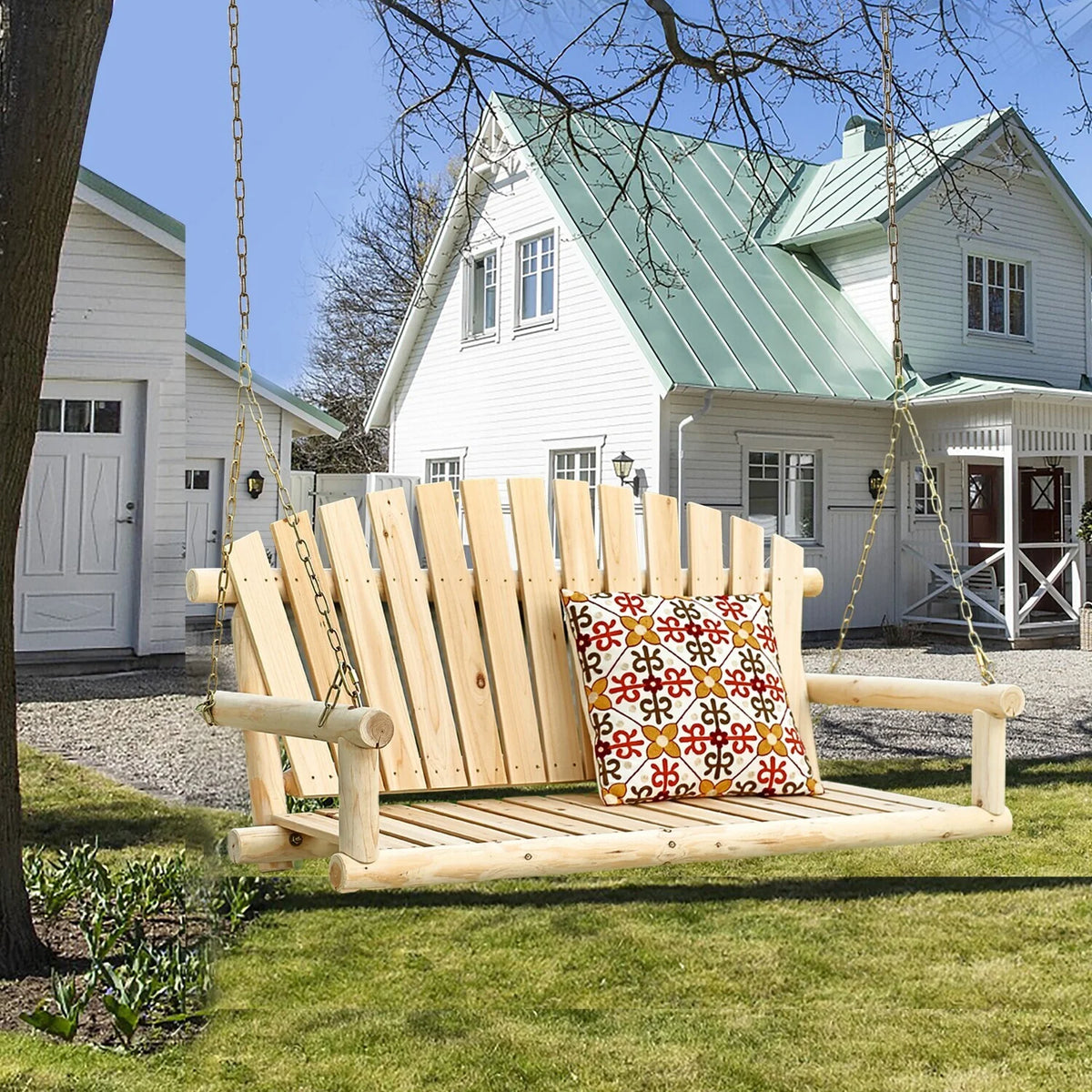 Unfinished Wood Porch Swing With Chains A626