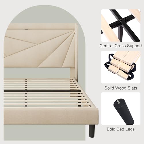 Black Queen Size Linen Upholstered Platform Bed Frame with Storage Headboard M145