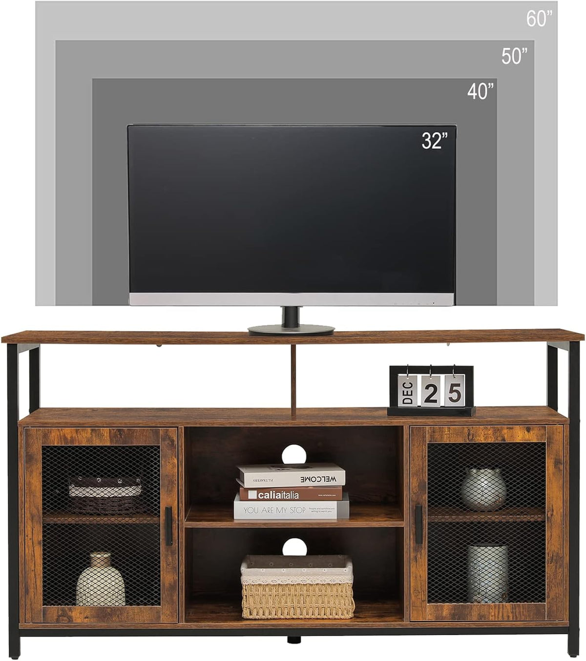 Rustic Brown TV Stand with Storage Shelves E834529