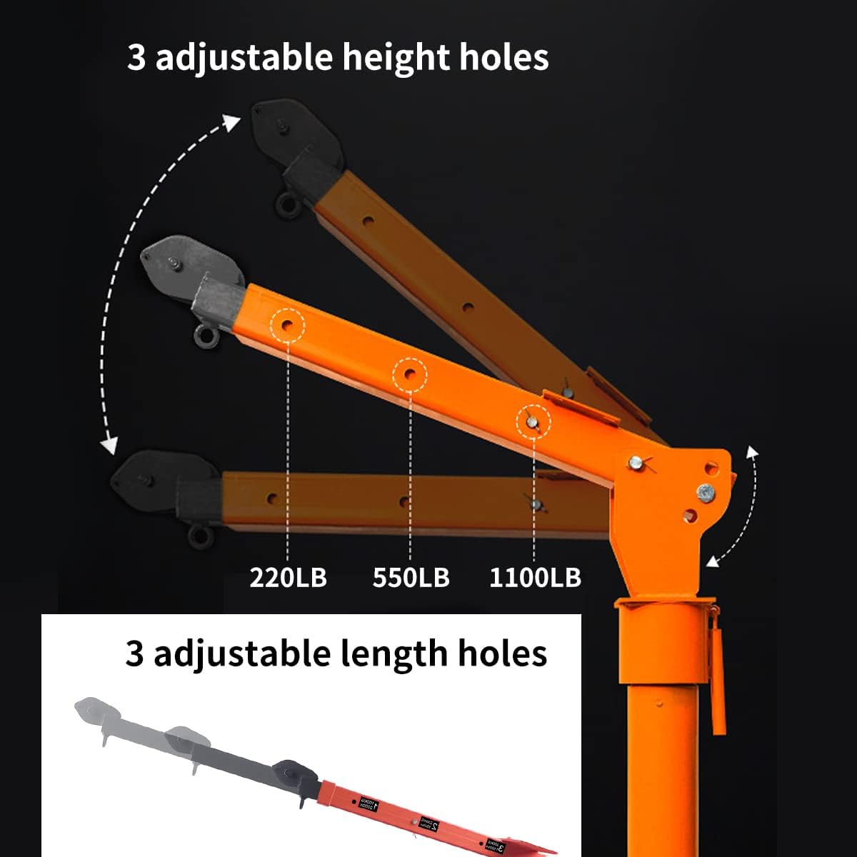 1100lb Folding Truck-Mounted Crane with Electric Winch 3500 lb 12V Painted Steel 360 Swivel W67688