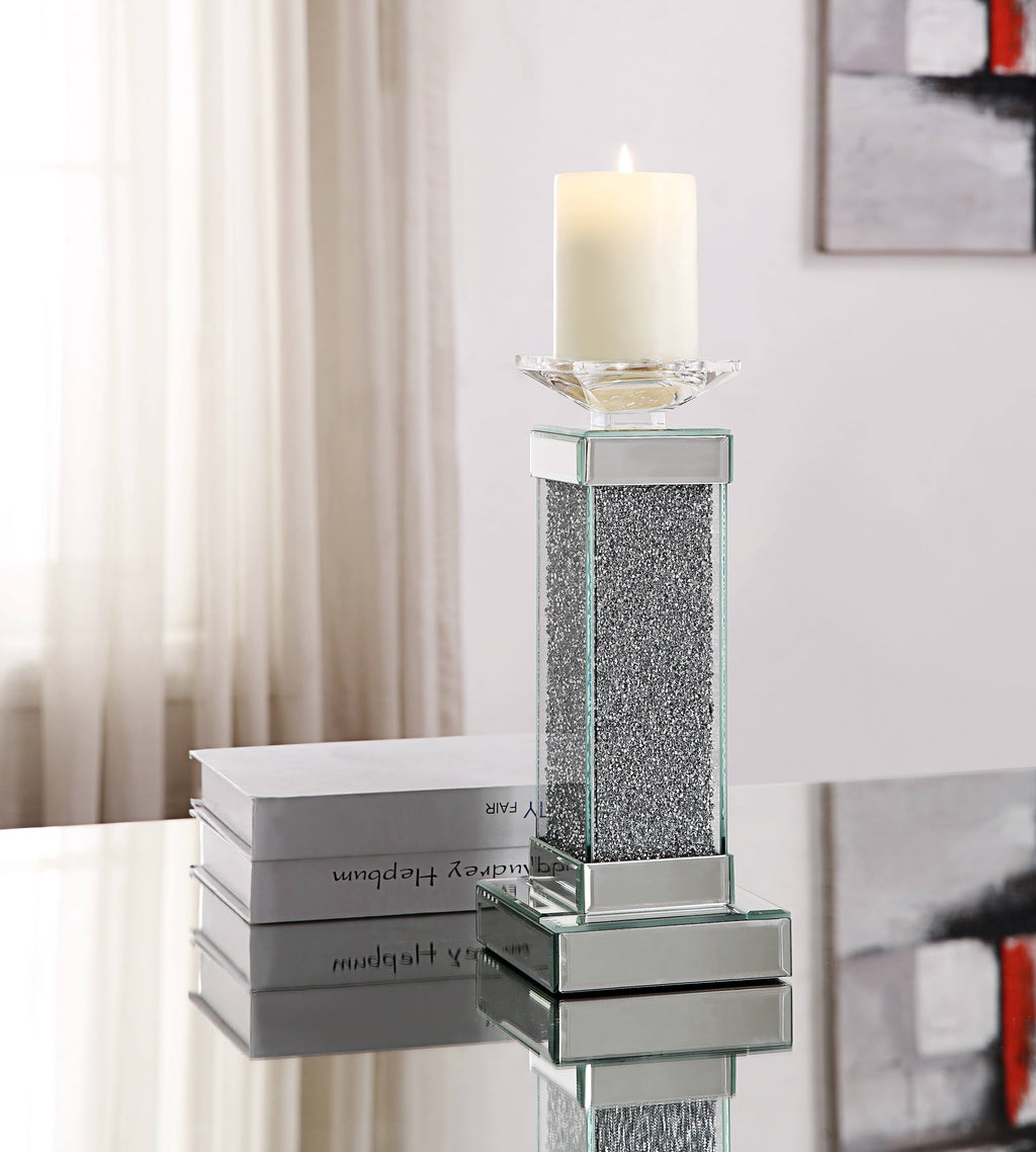 Set of Two Clear Glass Candle Holder with Faux Crystals V559