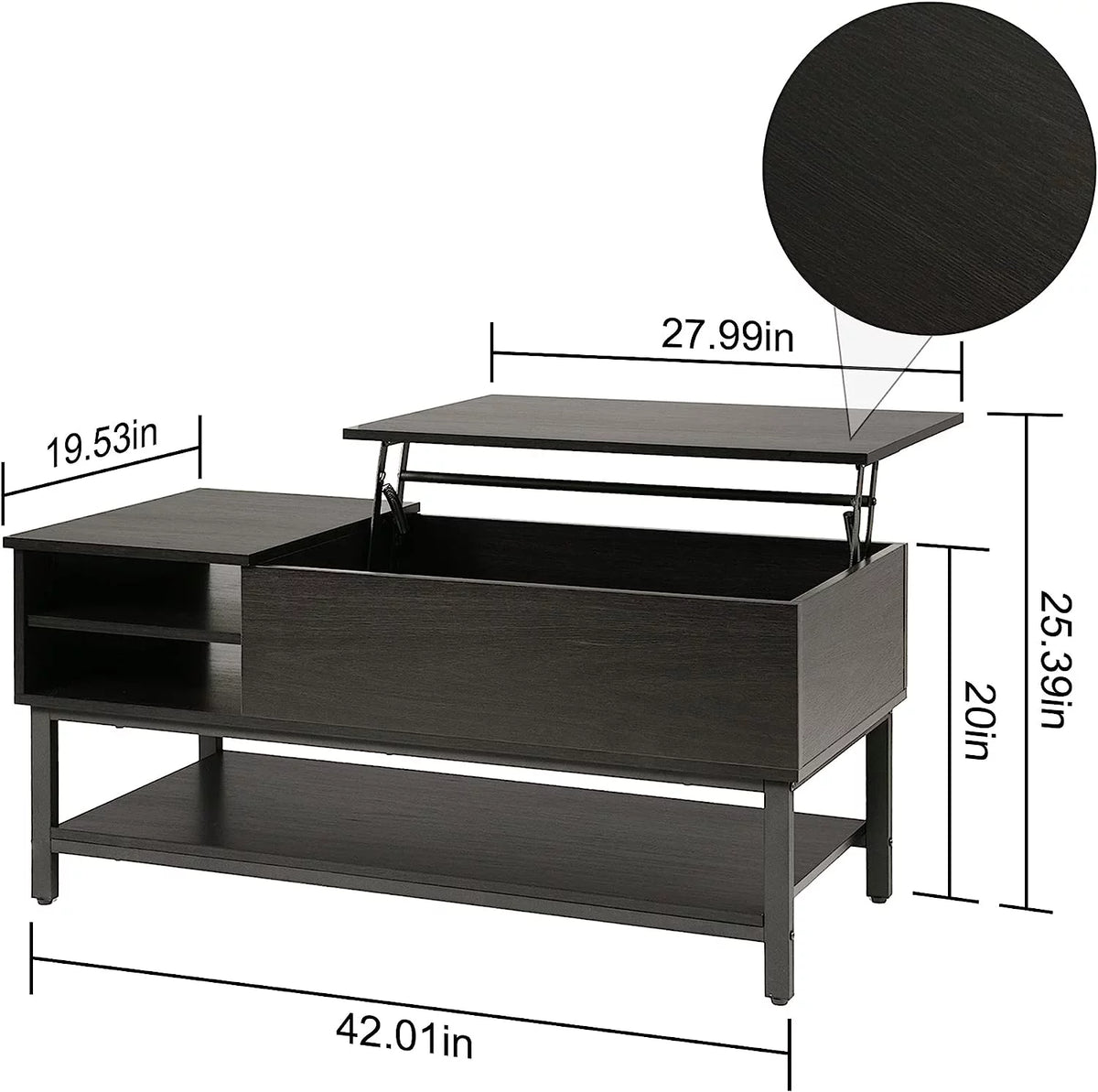 42" Black Lift Top Coffee Table Q35312