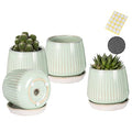 Blue Set of 4 Ceramic Succulent Planter Pots with Drainage Hole and Saucers A124429