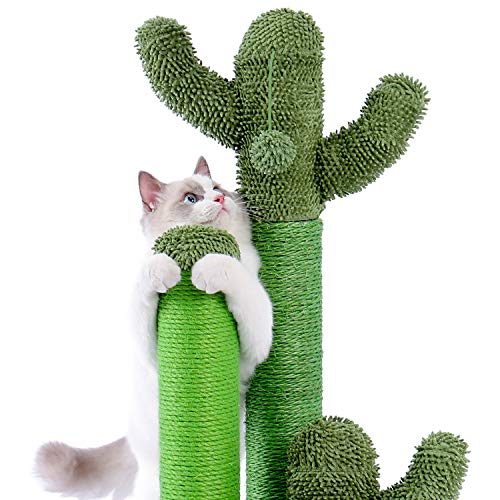 Cat Scratching Post Cactus Cat Scratcher with 3 Scratching Poles and Interactive Dangling Ball F173